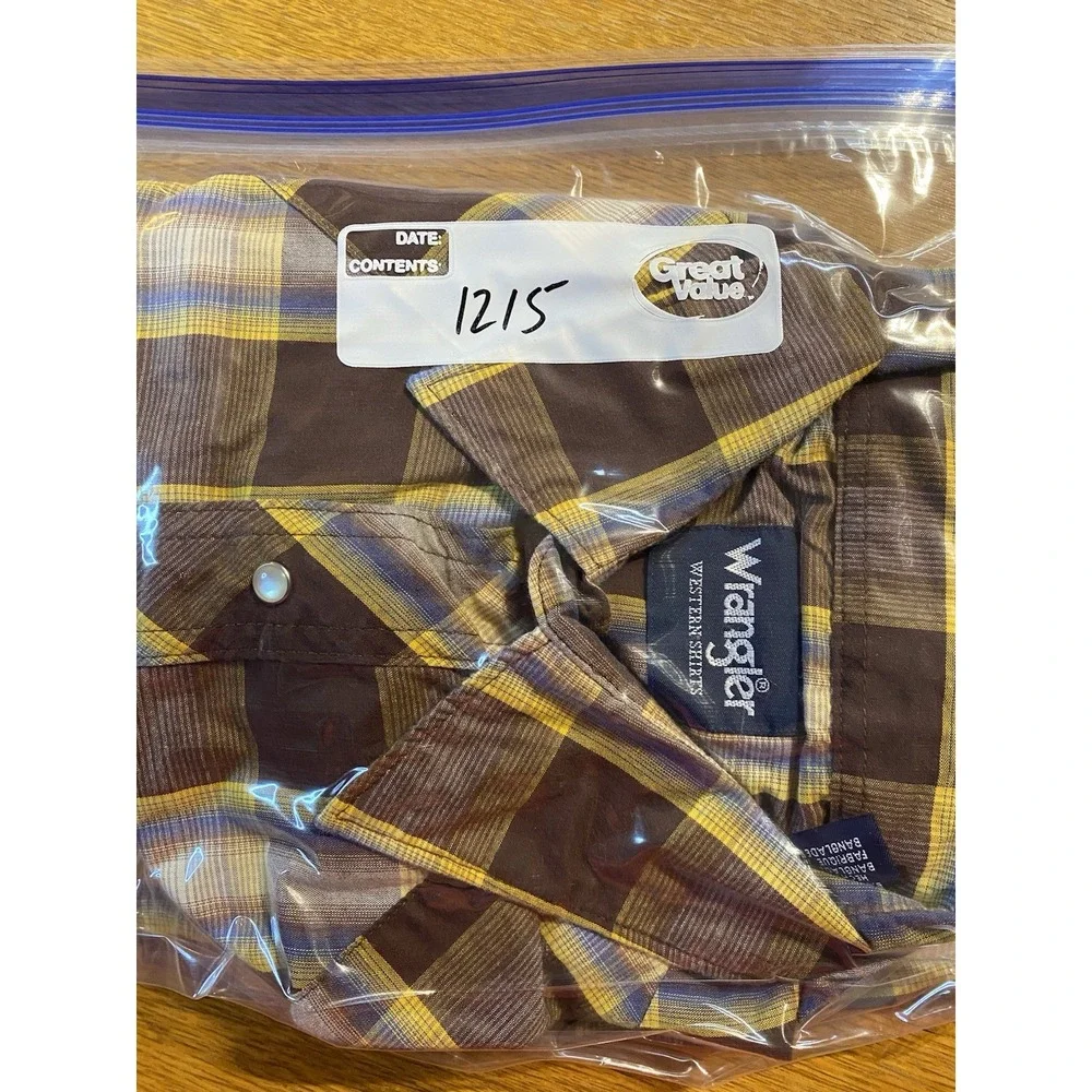 Wrangler Western‎ Shirt L Brown Yellow Check Pearl Snap Cowboy Rodeo 75204PP Y2K